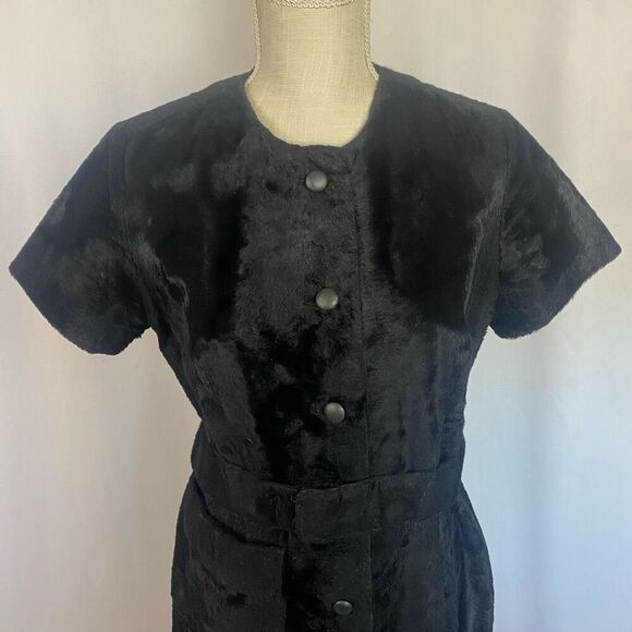 Rare Vintage VTG 1960s 60s Black Faux Fur Mod Mini Dress Button Up Women’s - Picture 11 of 14